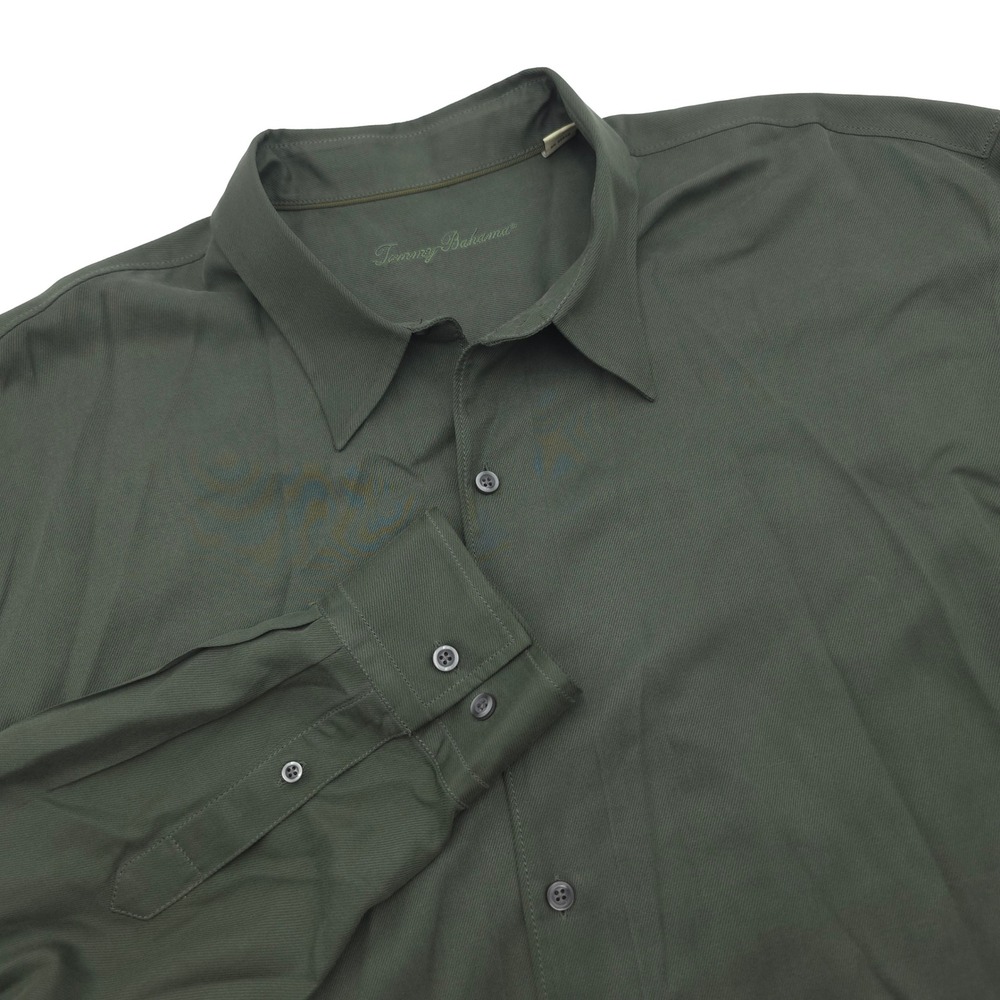 Tommy Bahama Mens 2XL Long Sleeve Button Down Shirt Olive Green Twill